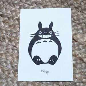 Totoro paper art, 5x7, black and white